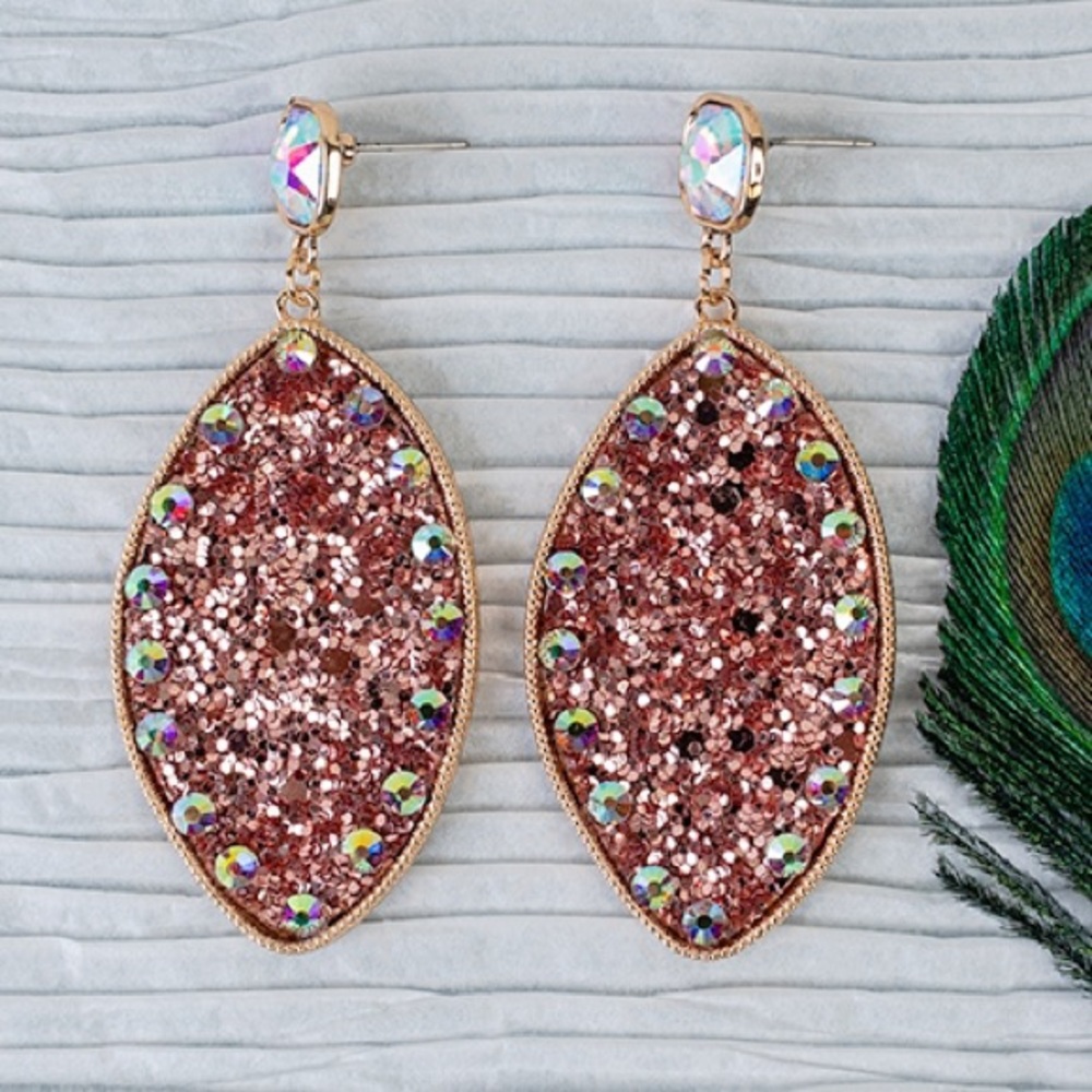 NWT! Stunning Boutique Rose Gold Glitter BliNg Earrings! 💕